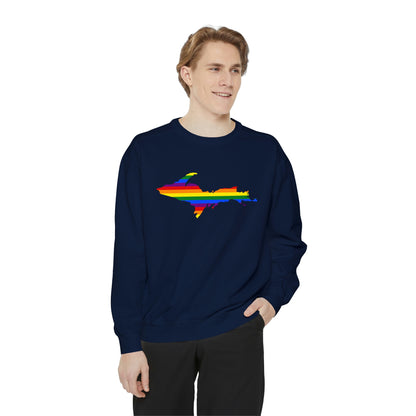 Michigan Upper Peninsula Sweatshirt (w/ UP Pride Flag Outline) | Unisex Garment Dyed