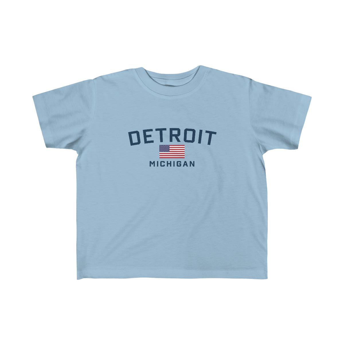 'Detroit Michigan' T-Shirt (w/USA Flag Outline) | Toddler Short Sleeve - Circumspice Michigan