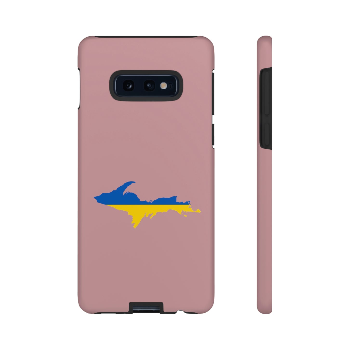 Michigan Upper Peninsula Tough Phone Case (Cherry Blossom Pink w/ UP Ukraine Flag Outline) | Samsung & Pixel Android