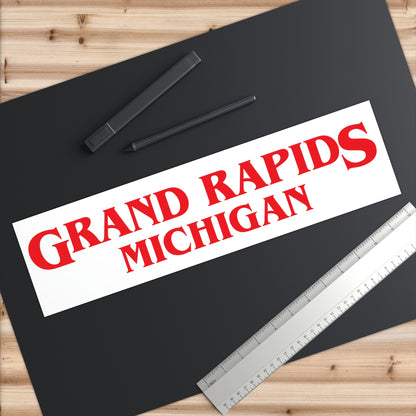 'Grand Rapids Michigan' Bumper Stickers (1980s Drama Parody) | White Background