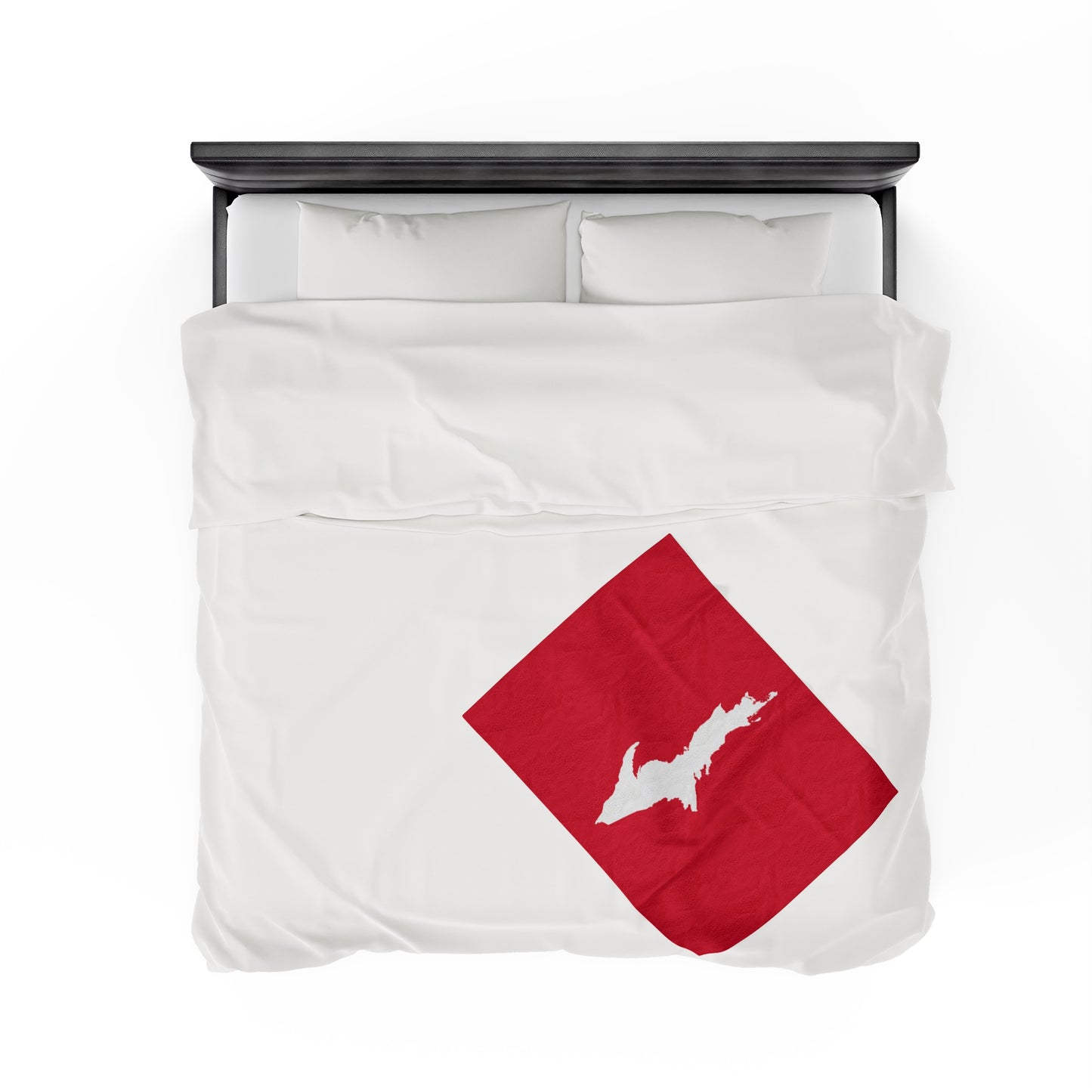 Michigan Upper Peninsula Plush Blanket (w/ UP Outline) | Lighthouse Red