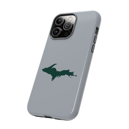 Michigan Upper Peninsula Tough Phone Case (Silver w/ Green UP Outline) | Apple iPhone