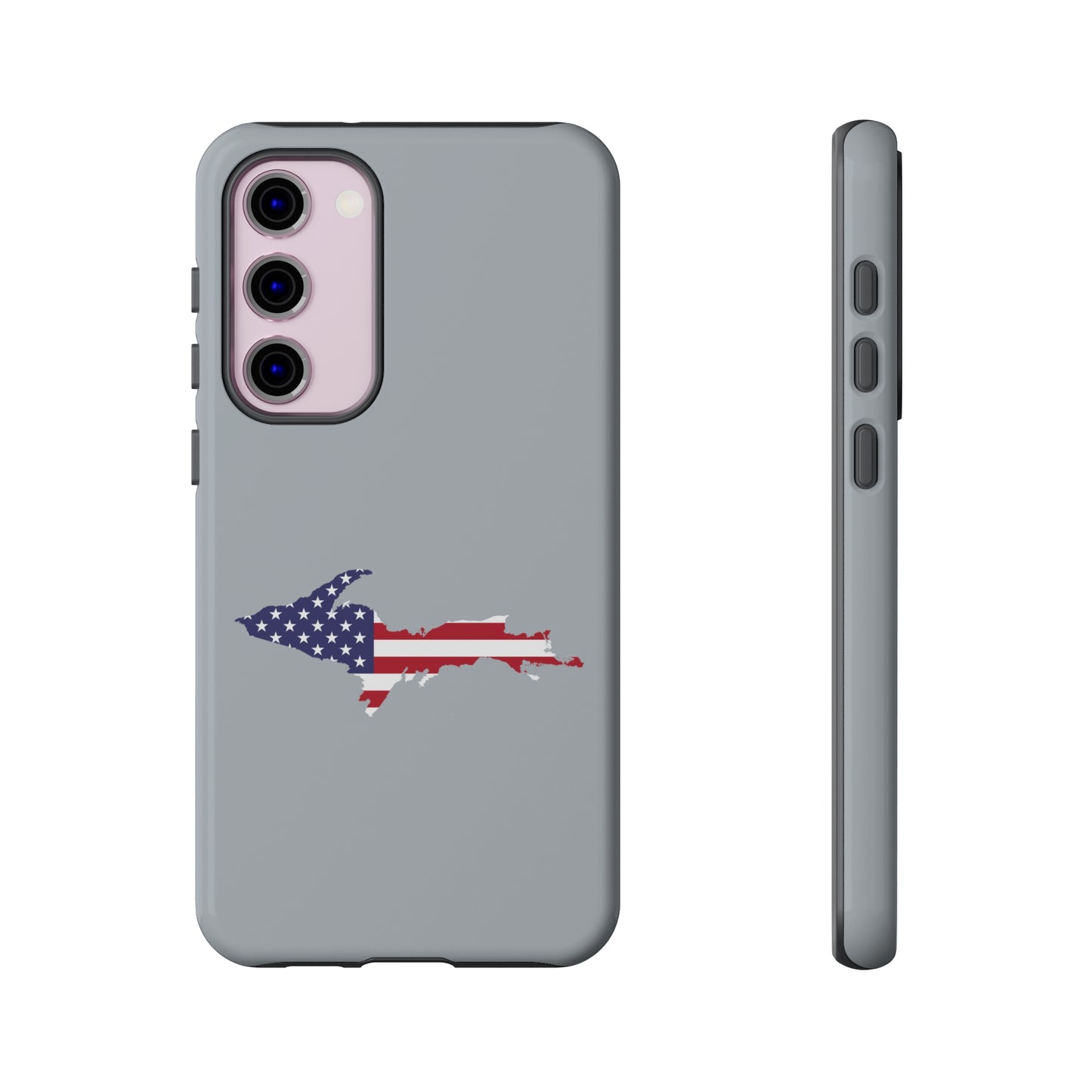 Michigan Upper Peninsula Tough Phone Case (Silver w/ UP USA Flag Outline) | Samsung & Pixel Android