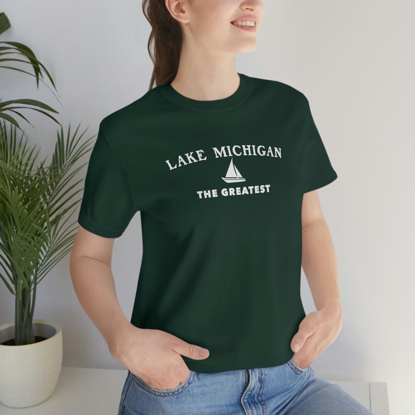 'Lake Michigan The Greatest' T-Shirt (w/Sailboat Outline) | Unisex Standard Fit