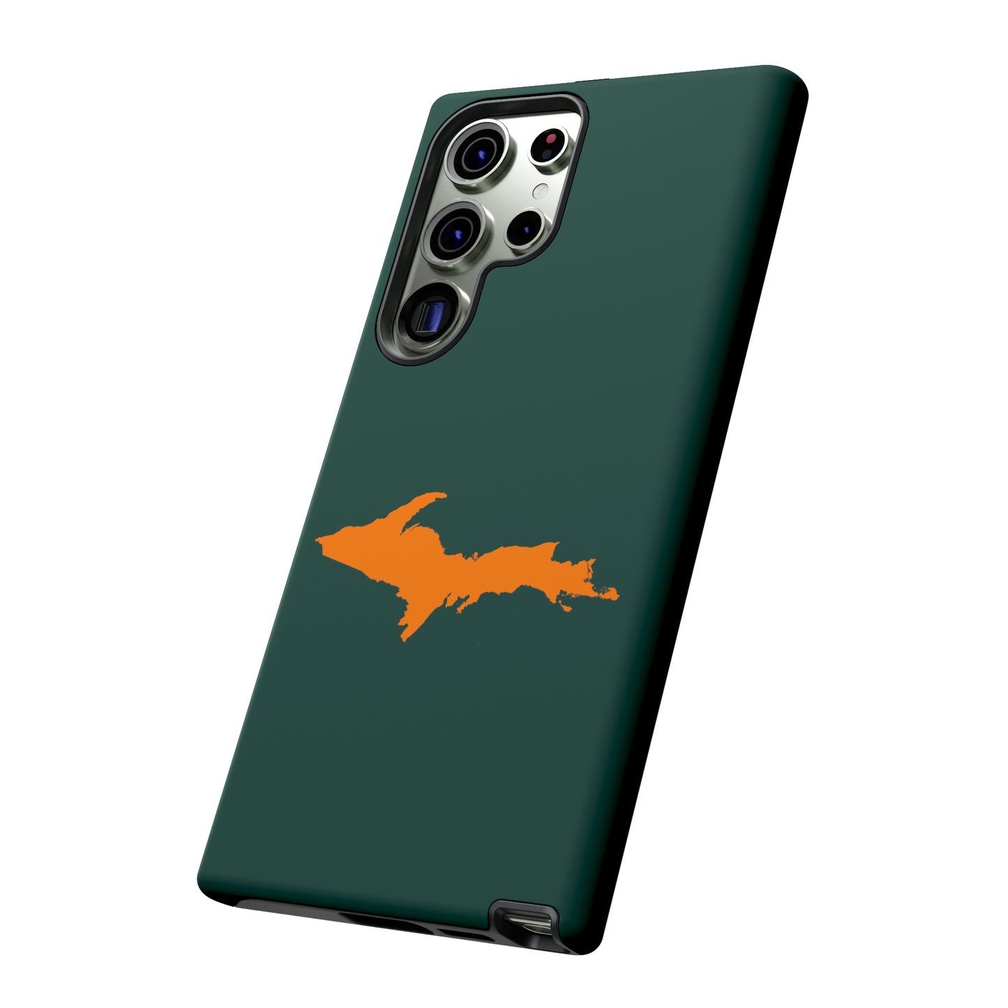 Michigan Upper Peninsula Tough Phone Case (Green w/ Orange UP Outline) | Samsung & Pixel Android