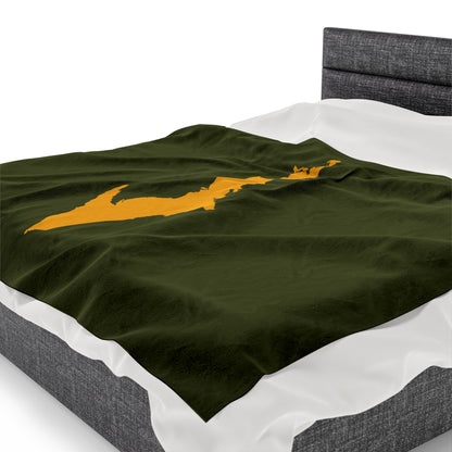 Michigan Upper Peninsula Plush Blanket (w/ Gold UP Outline) | Army Green