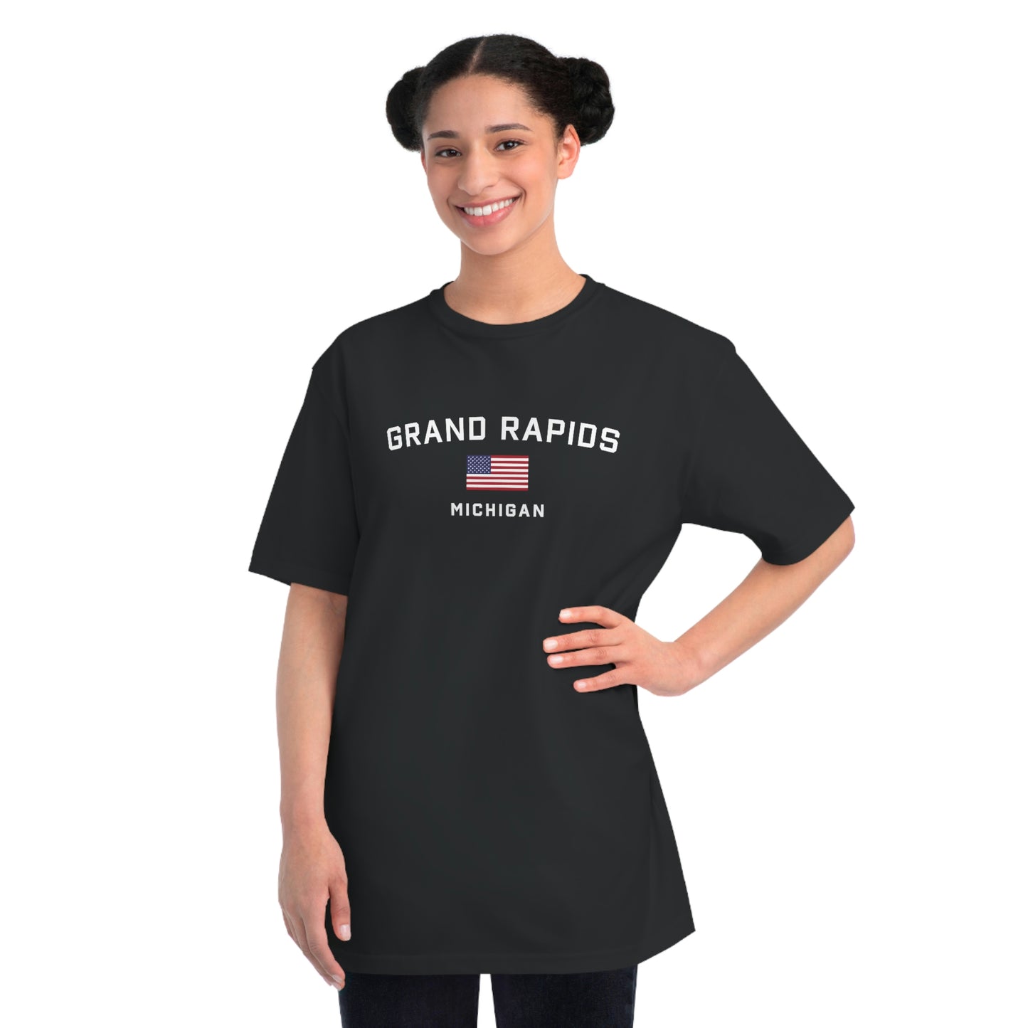 'Grand Rapids Michigan' T-Shirt (w/USA Flag Outline | Organic Unisex