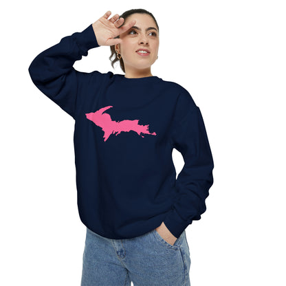 Michigan Upper Peninsula Sweatshirt (w/ Pink UP Outline) | Unisex Garment Dyed