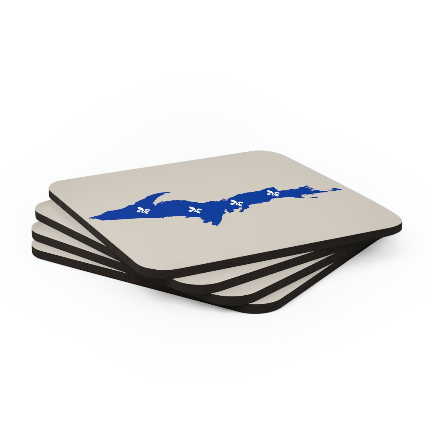 Michigan Upper Peninsula Coaster Set (Canvas Color w/ UP Quebec Flag Outline) | Corkwood - 4 pack