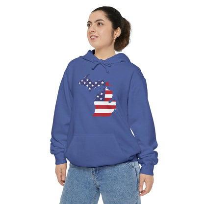 Michigan Upper Peninsula Hoodie (w/ MI USA Flag Outline) | Unisex Garment-Dyed