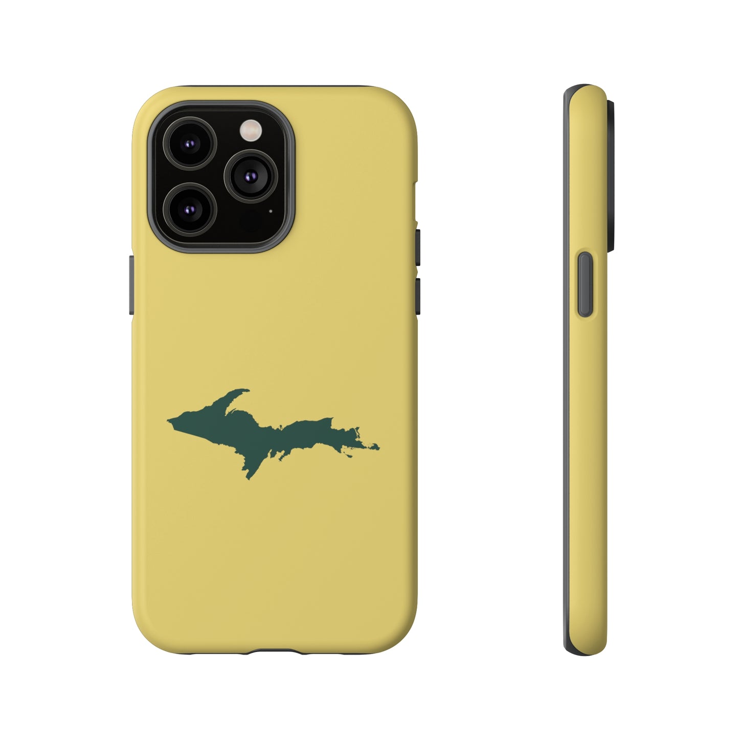 Michigan Upper Peninsula Tough Phone Case (Plum Yellow w/ Green UP Outline) | Apple iPhone