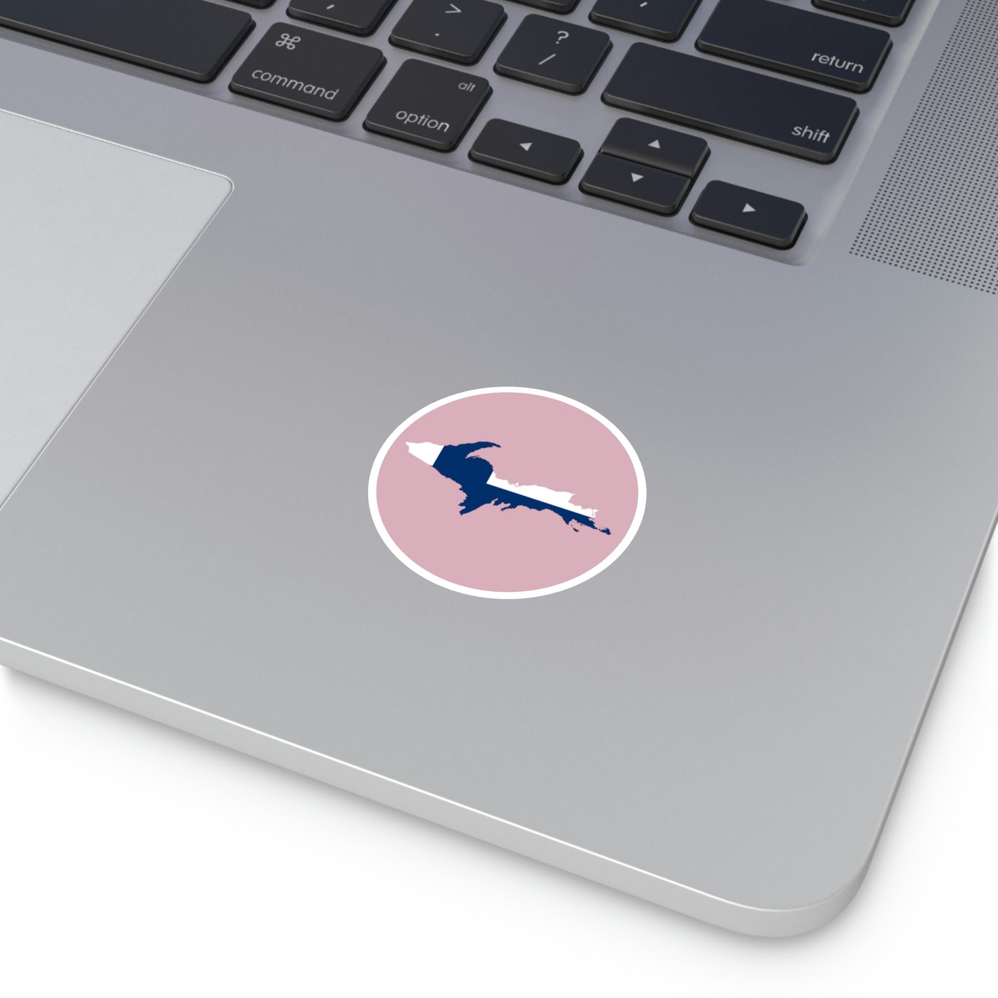 Michigan Upper Peninsula Round Stickers (Pink w/ UP Finland Flag Outline) | Indoor\Outdoor