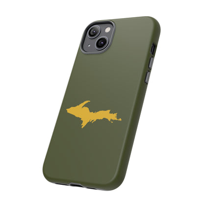 Michigan Upper Peninsula Tough Phone Case (Army Green w/ Gold UP Outline) | Apple iPhone