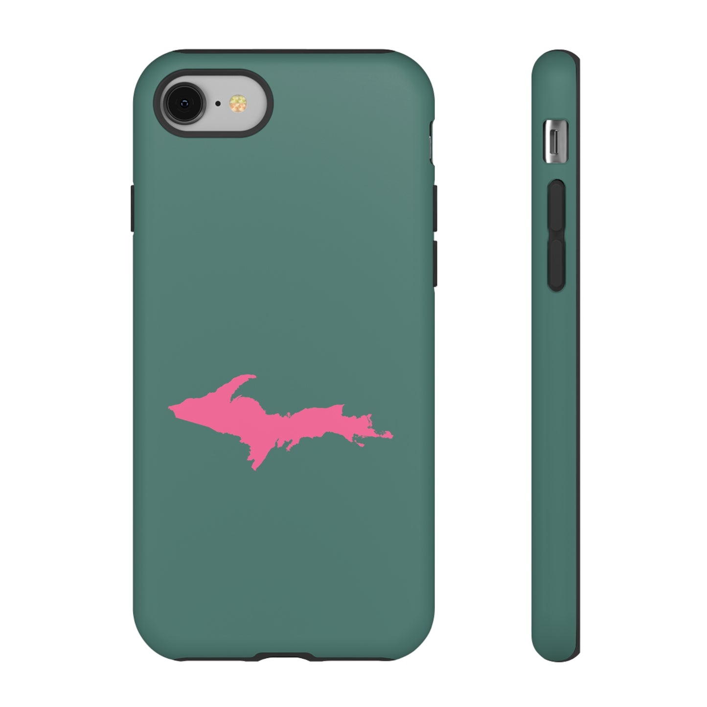 Michigan Upper Peninsula Tough Phone Case (Copper Green w/ Pink UP Outline) | Apple iPhone