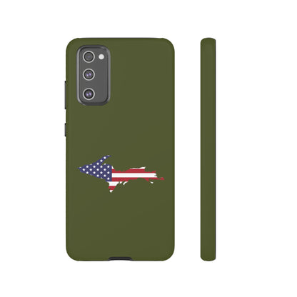 Michigan Upper Peninsula Tough Phone Case (Army Green w/ UP USA Flag Outline) | Samsung & Pixel Android