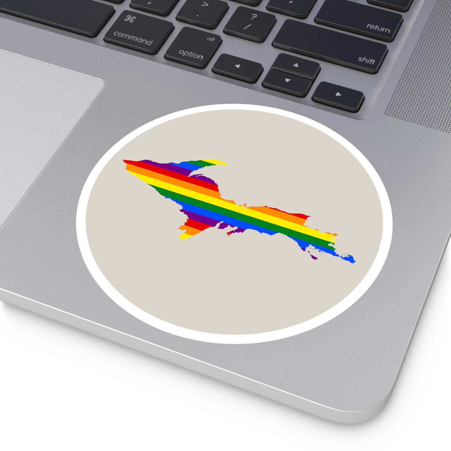 Michigan Upper Peninsula Round Stickers (Canvas Color w/ UP Pride Flag Outline) | Indoor\Outdoor