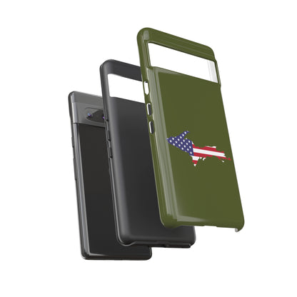 Michigan Upper Peninsula Tough Phone Case (Army Green w/ UP USA Flag Outline) | Samsung & Pixel Android