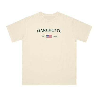 'Marquette EST 1849' T-Shirt (Green/Gold Type w/ USA Flag | Organic Unisex