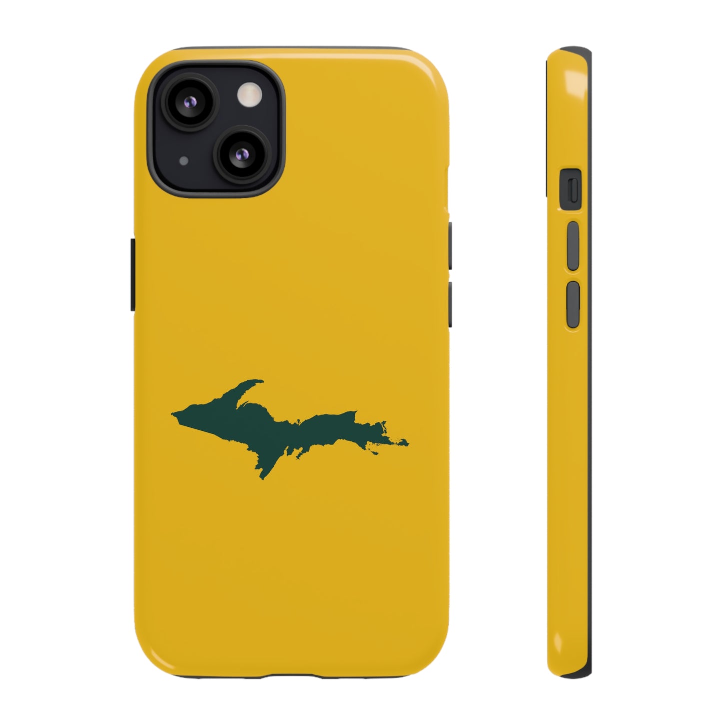 Michigan Upper Peninsula Tough Phone Case (Gold w/ Green UP Outline) | Apple iPhone