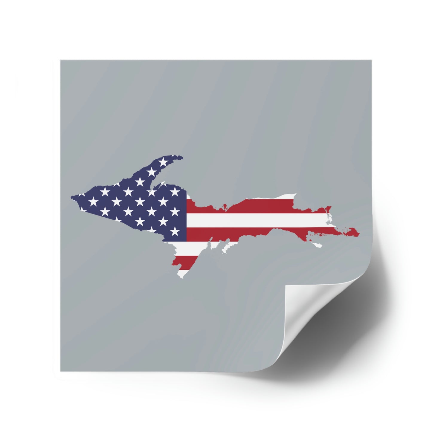 Michigan Upper Peninsula Square Sticker (Silver w/ UP USA Flag Outline) | Indoor/Outdoor