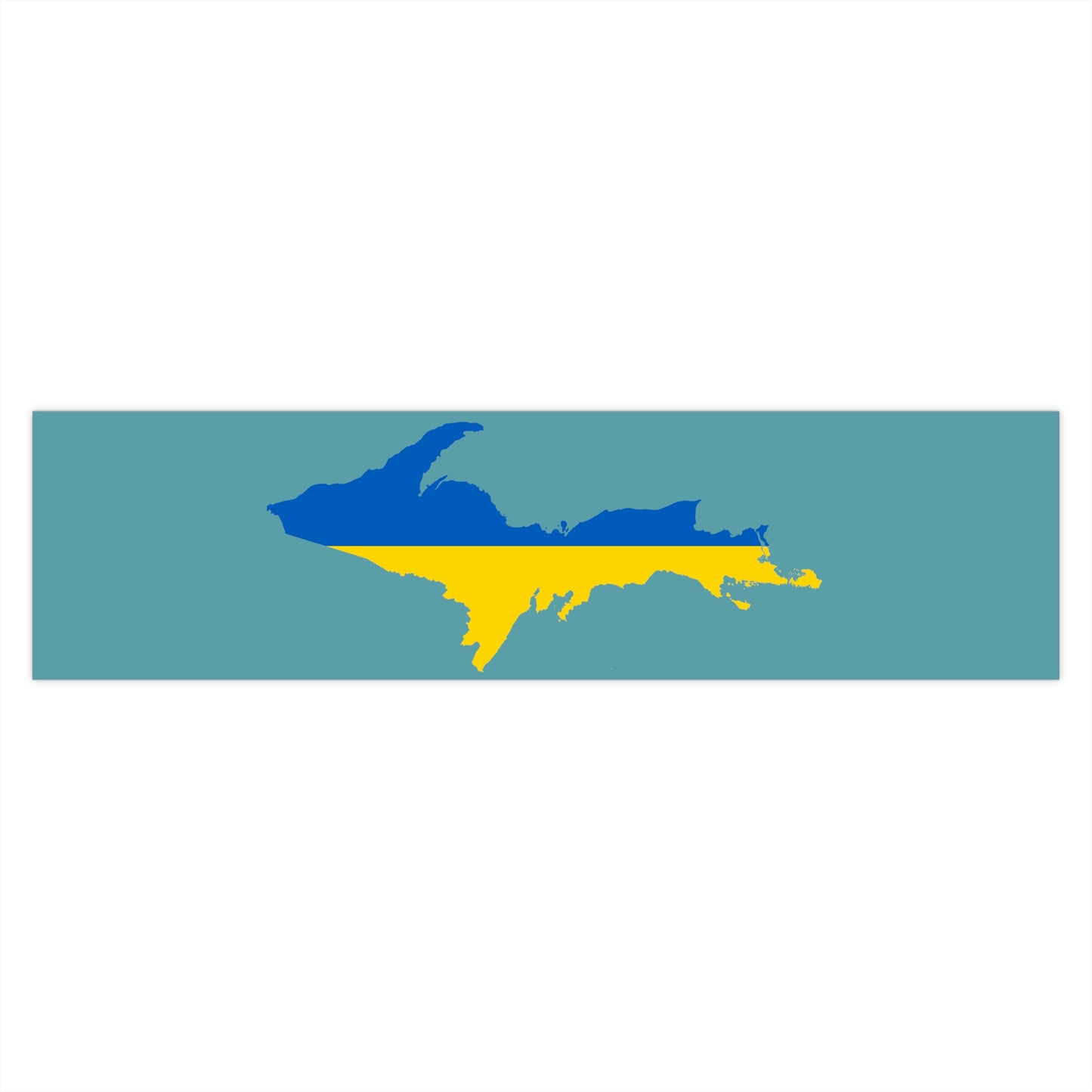 Michigan Upper Peninsula Bumper Stickers (w/ UP Ukraine Flag Outline) | Huron Blue Background