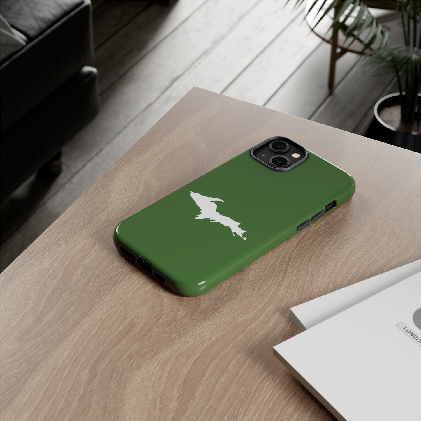 Michigan Upper Peninsula Tough Phone Case (Pine Green w/ UP Outline) | Apple iPhone