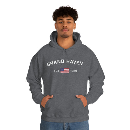 'Grand Haven EST 1835' Hoodie (w/USA Flag Outline) | Unisex Standard