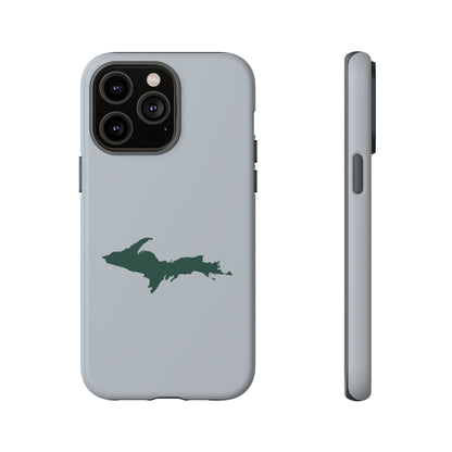 Michigan Upper Peninsula Tough Phone Case (Silver w/ Green UP Outline) | Apple iPhone