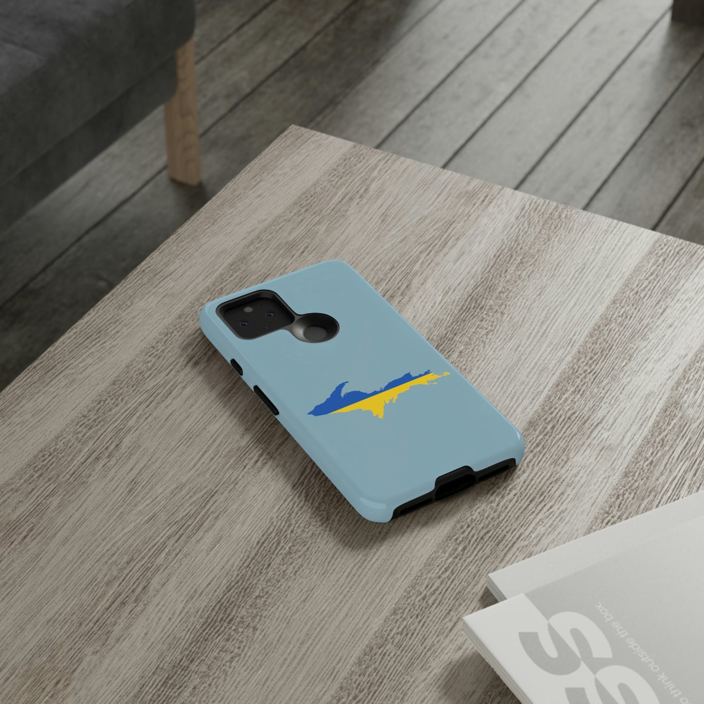 Michigan Upper Peninsula Tough Phone Case (Opal Blue w/ UP Ukraine Flag Outline) | Samsung & Pixel Android