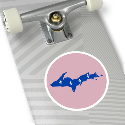 Michigan Upper Peninsula Round Stickers (Pink w/ UP Quebec Flag Outline) | Indoor\Outdoor