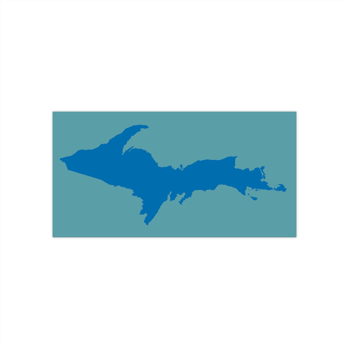 Michigan Upper Peninsula Bumper Sticker (w/ Azure UP Outline) | Huron Blue Background