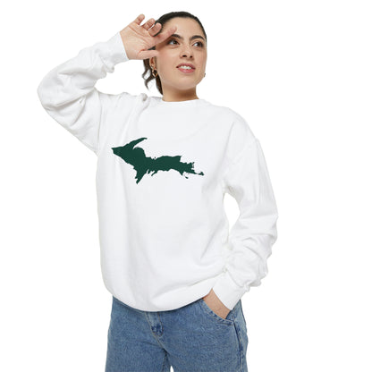 Michigan Upper Peninsula Sweatshirt (w/ Green UP Outline) | Unisex Garment Dyed