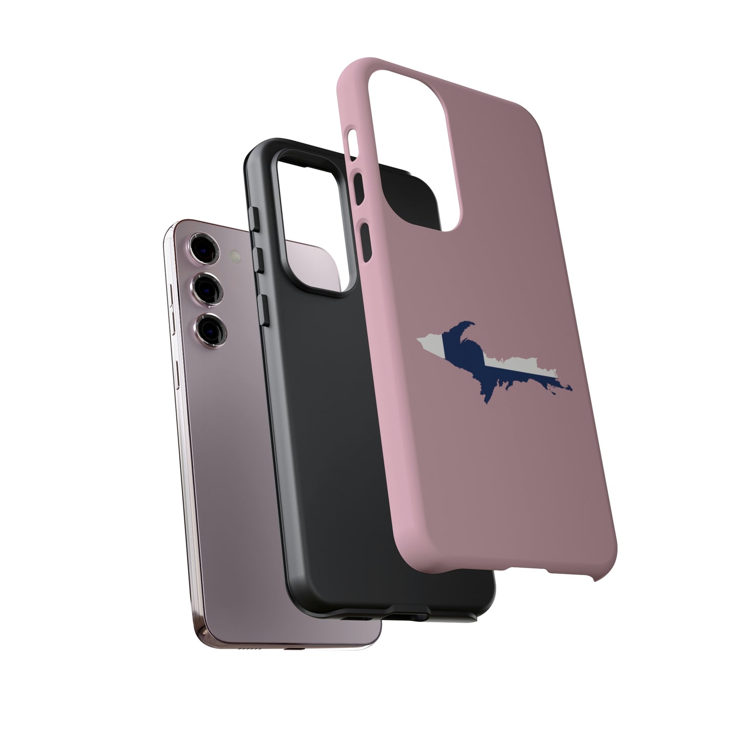 Michigan Upper Peninsula Tough Phone Case (Pink w/ UP Finland Flag Outline) | Samsung & Pixel Android