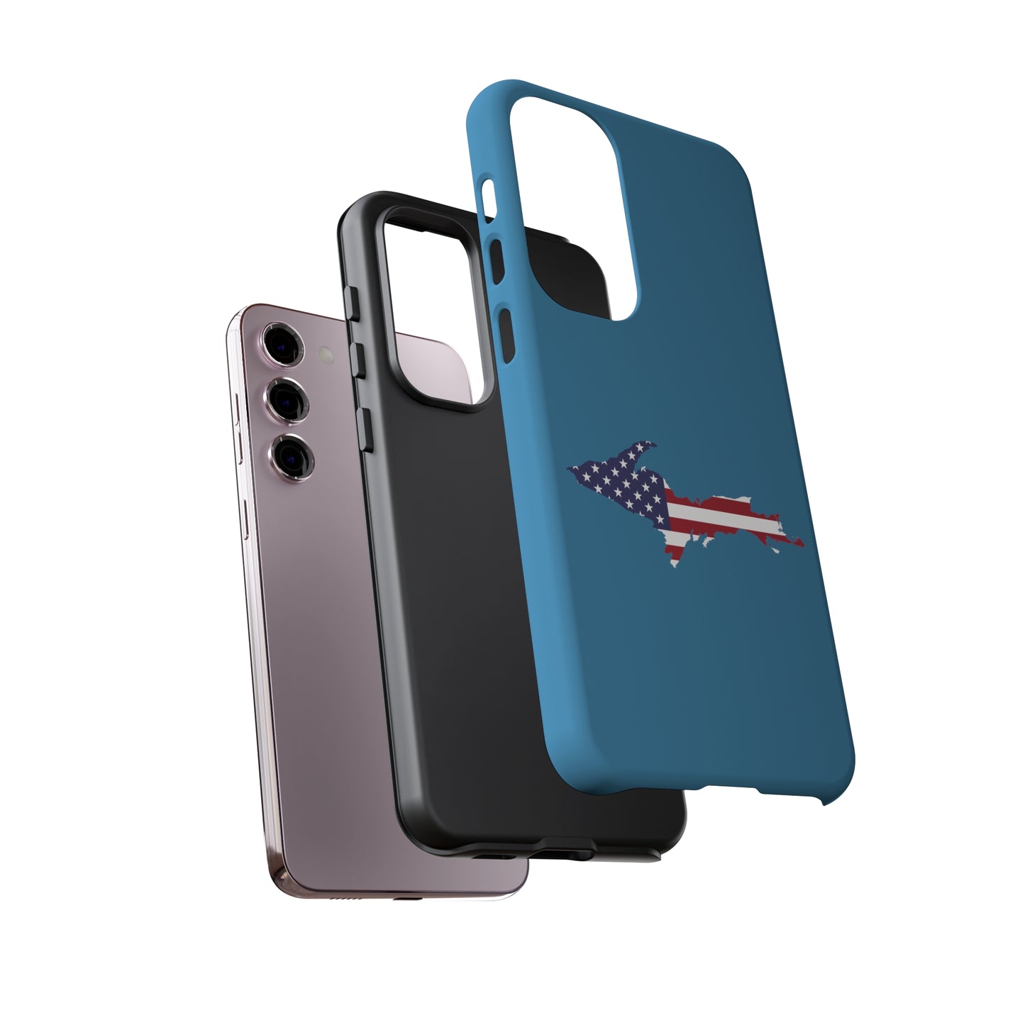 Michigan Upper Peninsula Tough Phone Case (Lake Michigan Blue w/ UP USA Flag Outline) | Samsung & Pixel Android