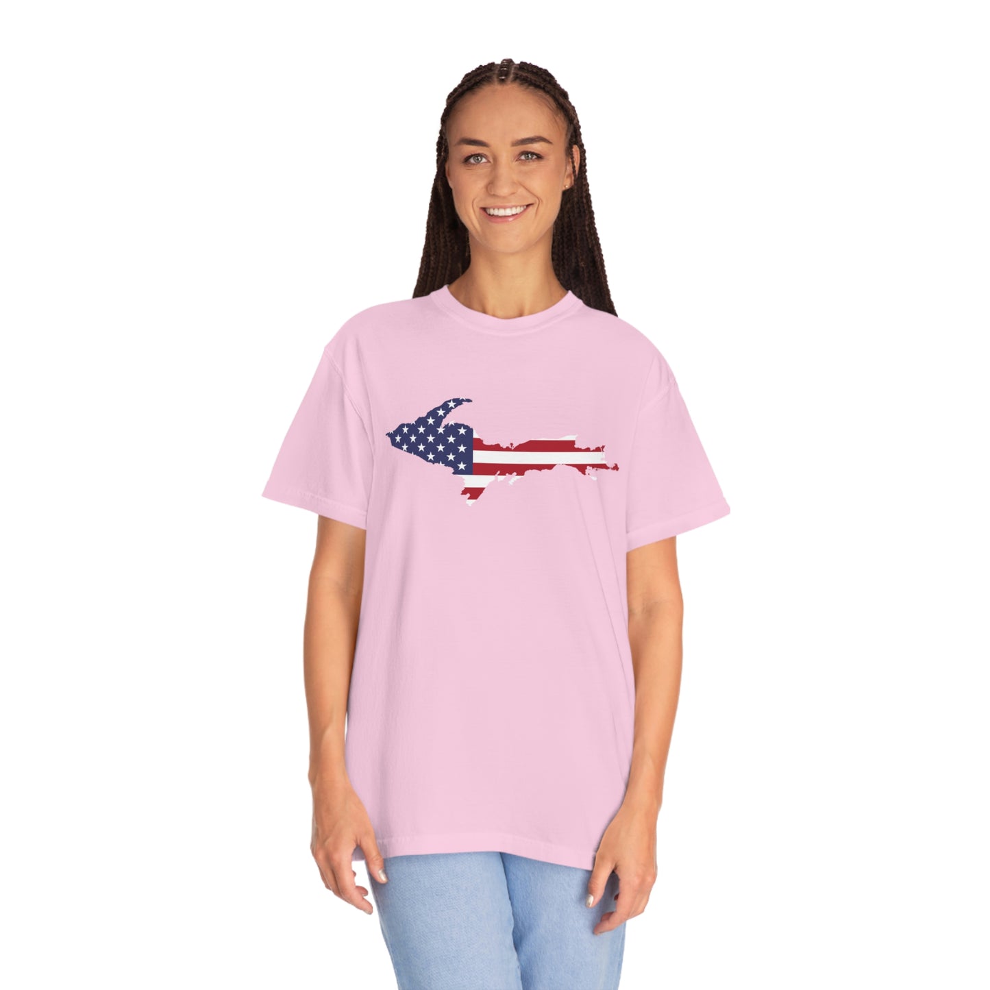 Michigan Upper Peninsula T-Shirt (w/ UP USA Flag Outline) | Unisex Garment-Dyed