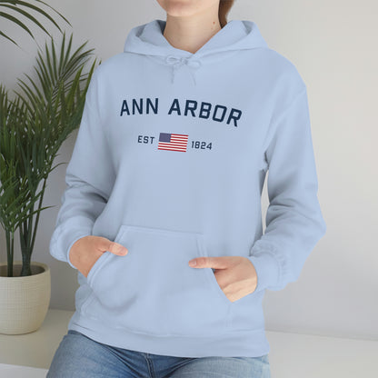 'Ann Arbor EST 1823' Hoodie (w/USA Flag Outline) | Unisex Standard