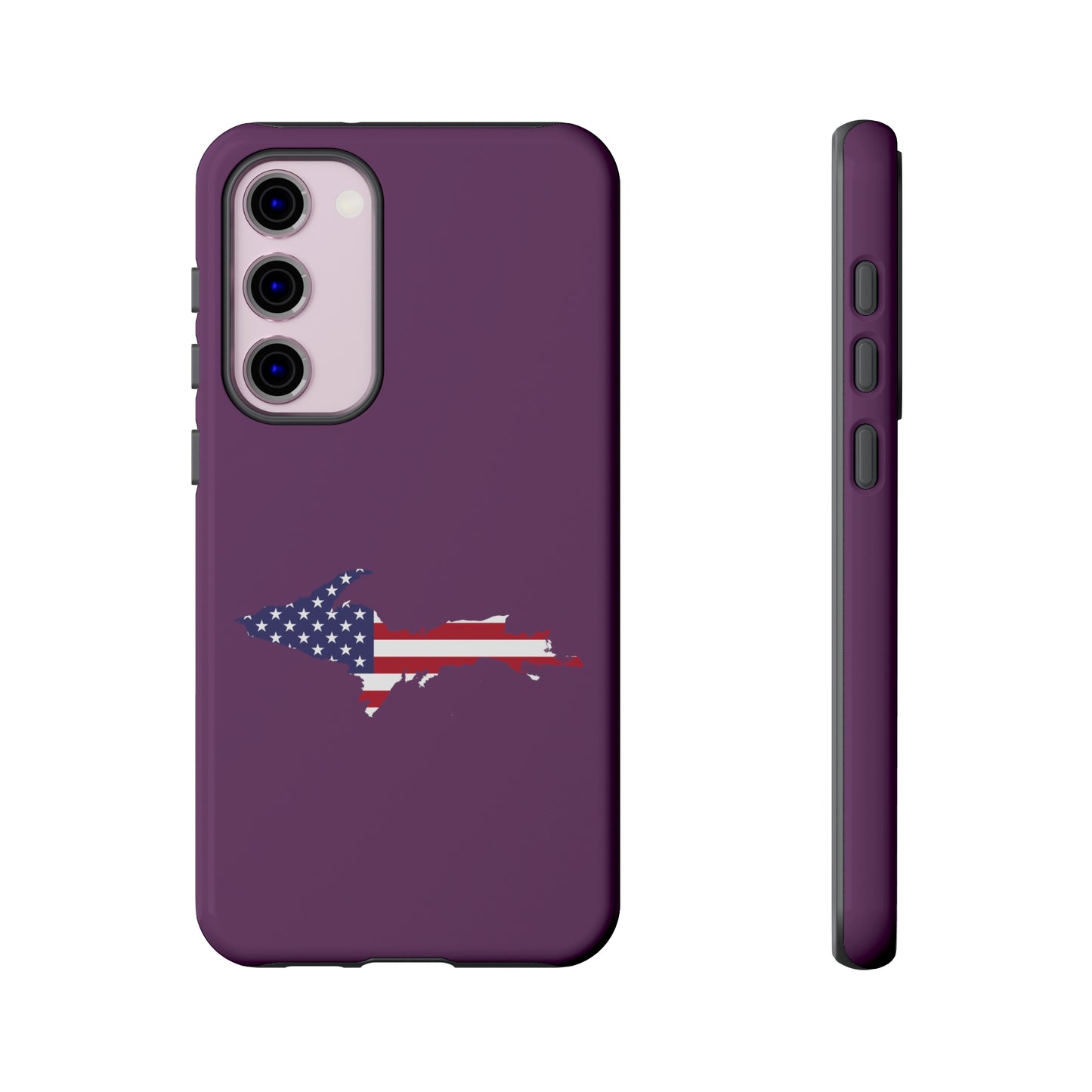 Michigan Upper Peninsula Tough Phone Case (Plum w/ UP USA Flag Outline) | Samsung & Pixel Android