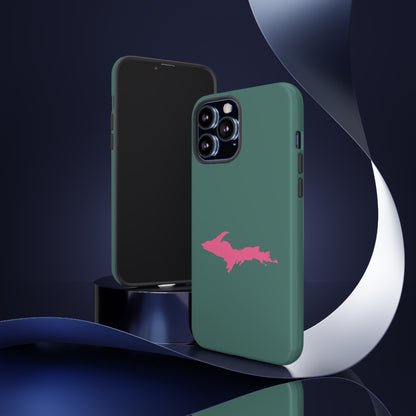 Michigan Upper Peninsula Tough Phone Case (Copper Green w/ Pink UP Outline) | Apple iPhone