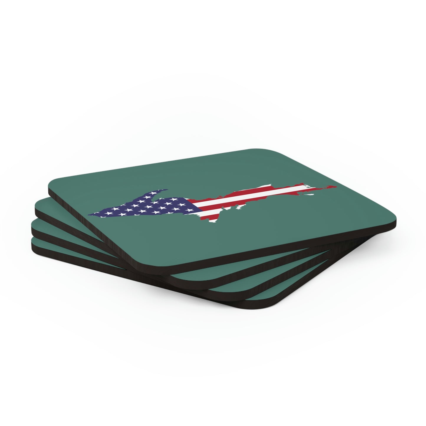 Michigan Upper Peninsula Coaster Set (Copper Green w/ UP USA Flag Outline) | Corkwood - 4 pack