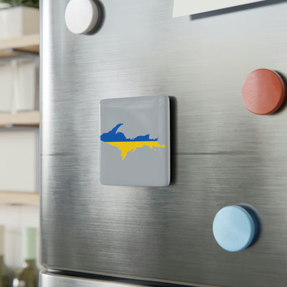 Michigan Upper Peninsula Porcelain Magnet (Silver w/ UP Ukraine Flag Outline)