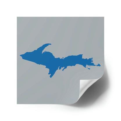 Michigan Upper Peninsula Square Sticker (Silver w/ Azure UP Outline) | Indoor/Outdoor