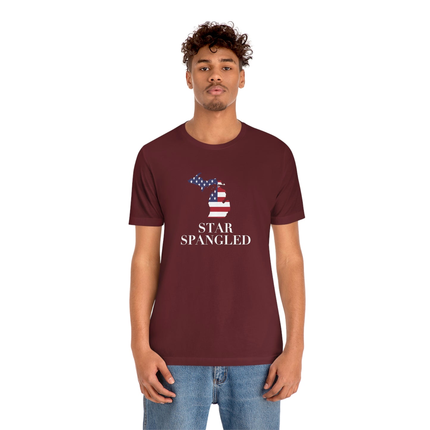 Michigan 'Star Spangled' T-Shirt (w/ MI USA Flag Outline) | Unisex Standard Fit