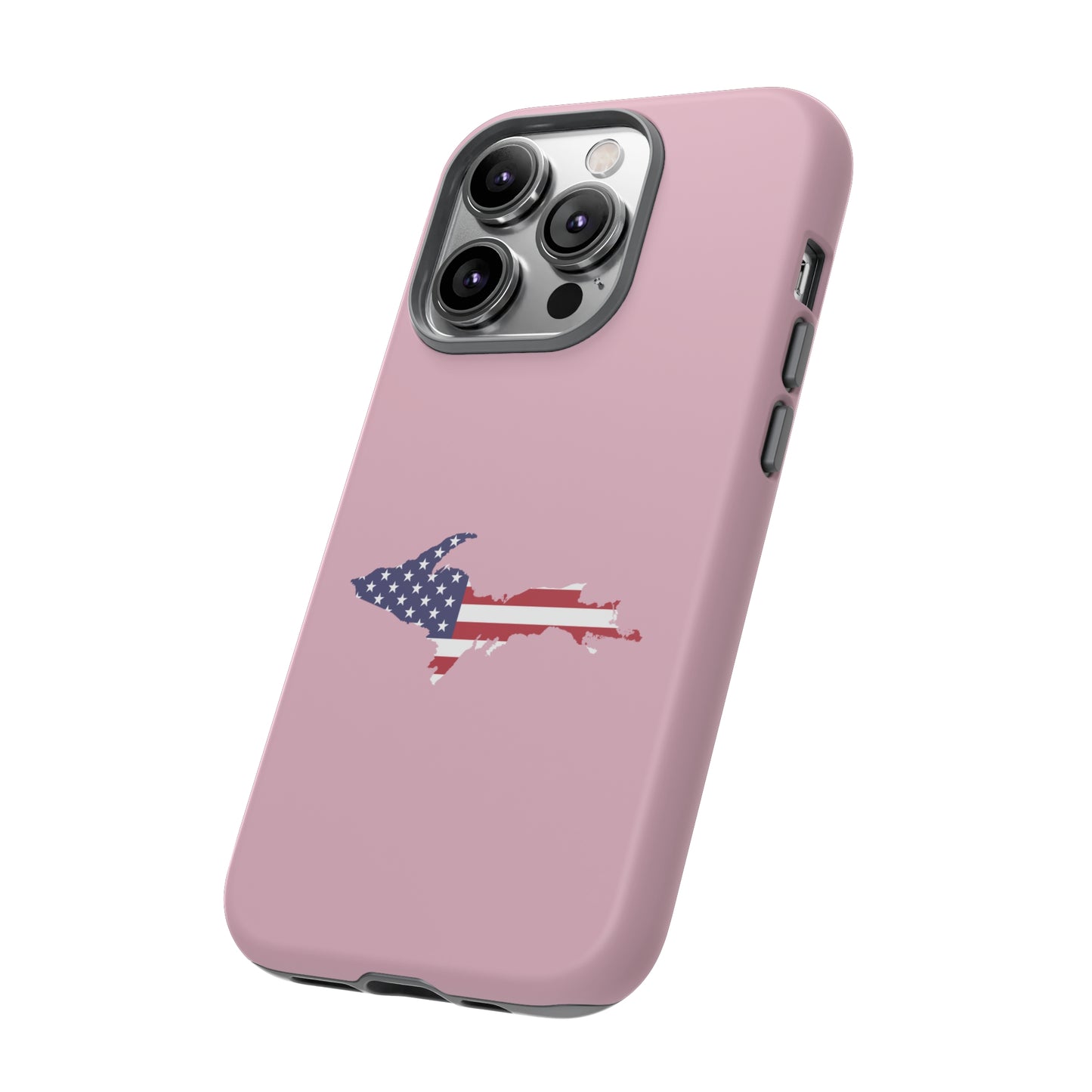 Michigan Upper Peninsula Tough Phone Case (Pink w/ UP USA Flag Outline) | Apple iPhone