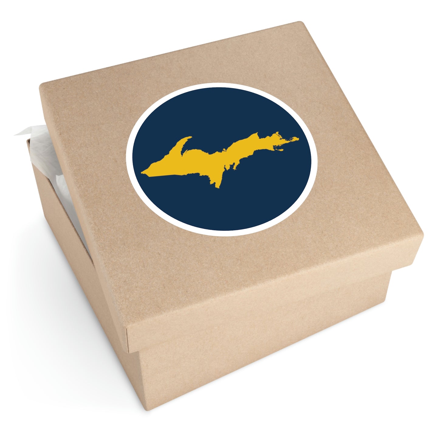 Michigan Upper Peninsula Round Stickers (Navy w/ Gold UP Outline) | Indoor\Outdoor