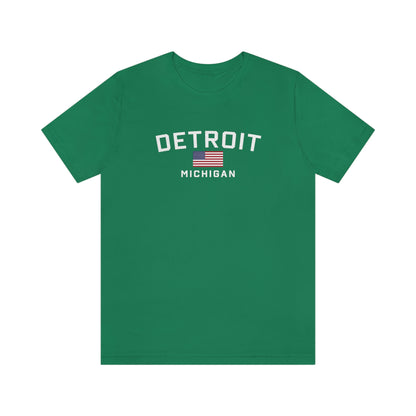 'Detroit Michigan' T-Shirt (w/USA Flag Outline) | Unisex Standard Fit