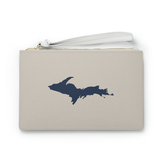 Michigan Upper Peninsula Clutch Bag (Natural Canvas Color w/ Navy UP Outline)