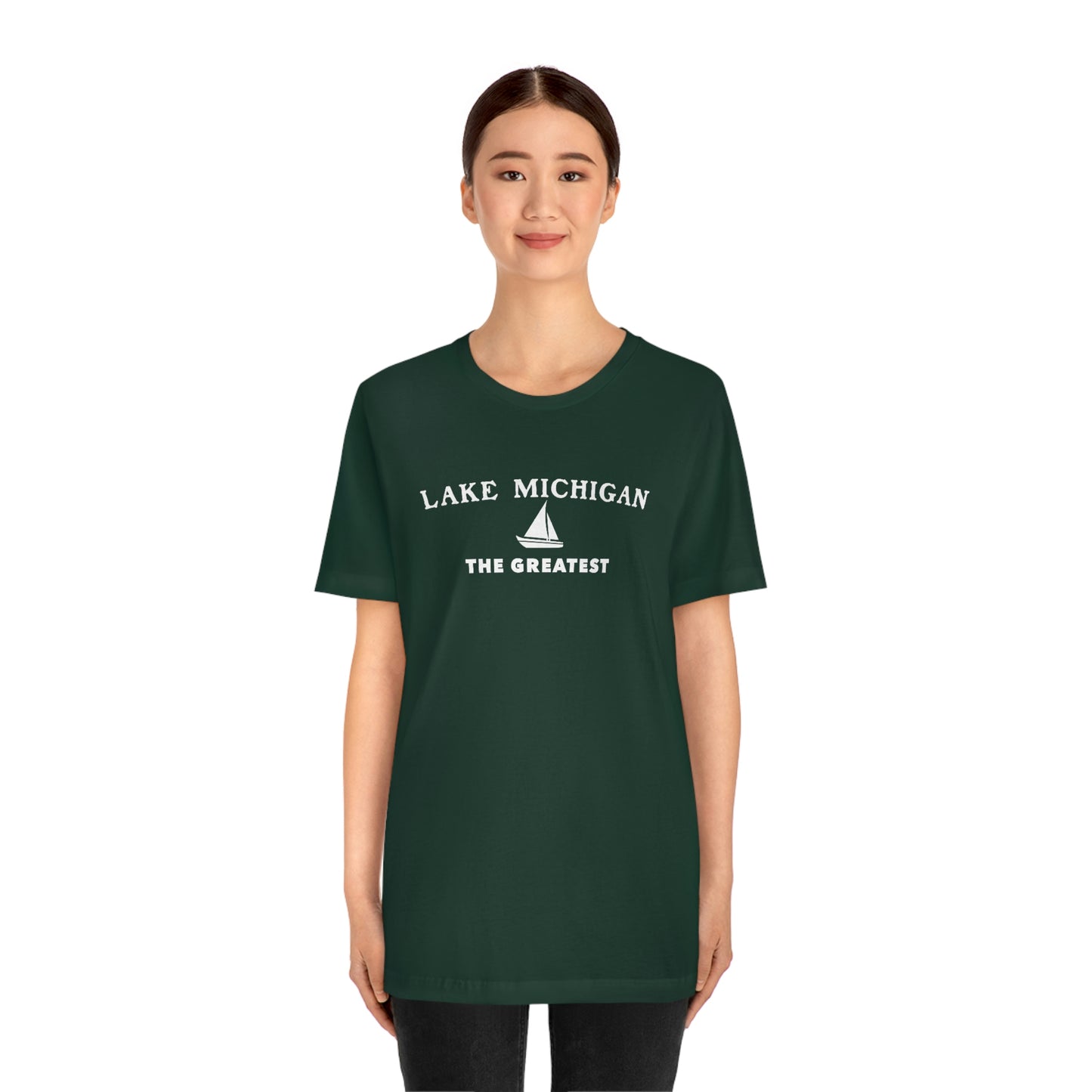 'Lake Michigan The Greatest' T-Shirt (w/Sailboat Outline) | Unisex Standard Fit