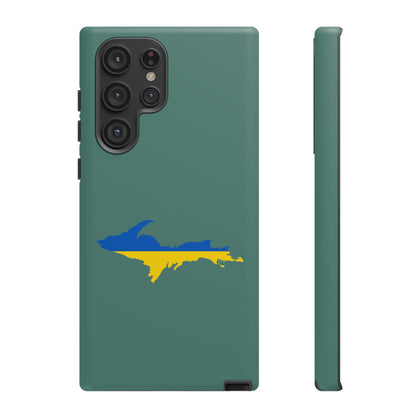 Michigan Upper Peninsula Tough Phone Case (Copper Green w/ UP Ukraine Flag Outline) | Samsung & Pixel Android