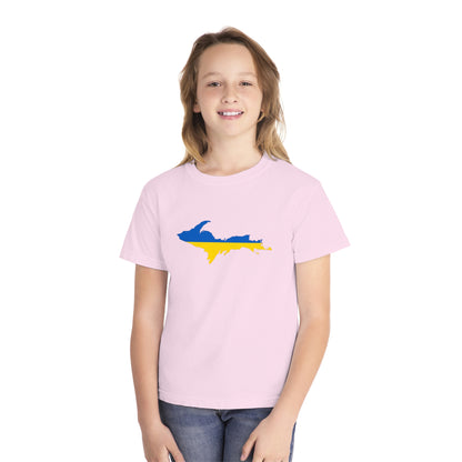 Michigan Upper Peninsula T-Shirt (w/ UP Ukraine Flag Outline) | Youth Garment-Dyed