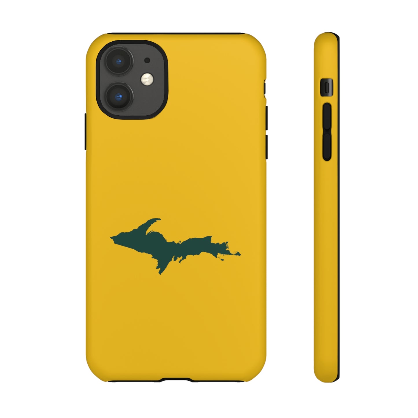 Michigan Upper Peninsula Tough Phone Case (Gold w/ Green UP Outline) | Apple iPhone